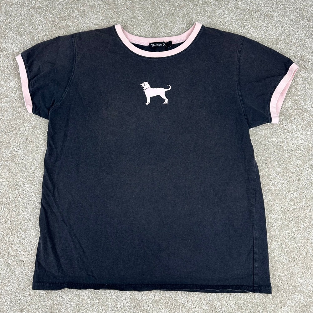 The Black Dog Martha's Vineyard Ringer Tee Black Pink Cotton Large Y2K Coquette